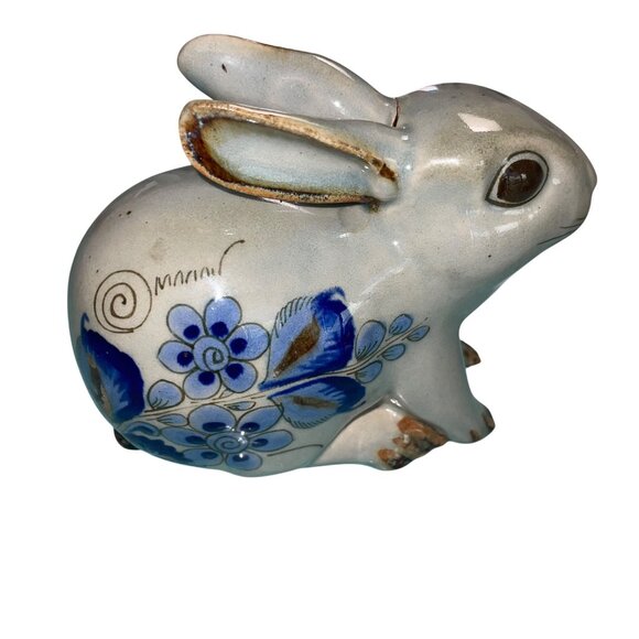 Ken Edwards Tonala Mexican Pottery Sitting Bunny Rabbit Floral Hand Painted Folk - Picture 2 of 9